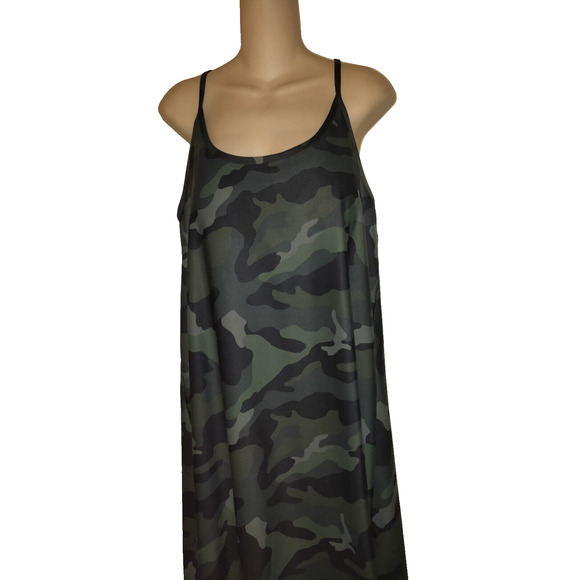 Old Navy Camouflage Dress Sz XL TALL Powersoft OLIVE GREEN Built-in Bra Stretchy - Picture 3 of 13